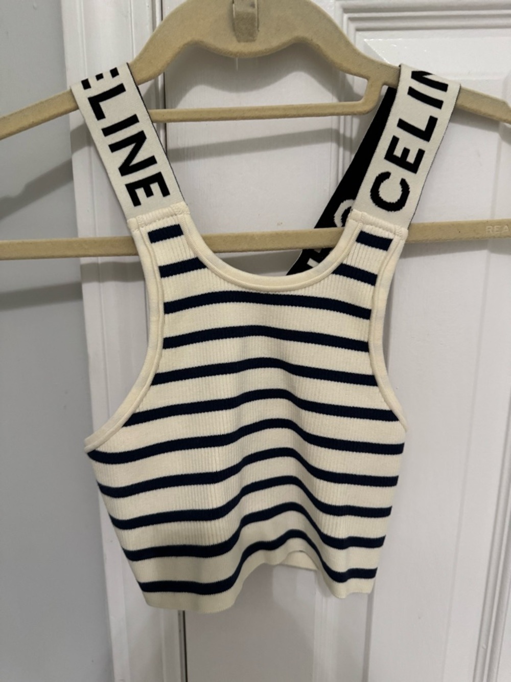Celine Navy & Cream Striped Logo Strap Knit Tank